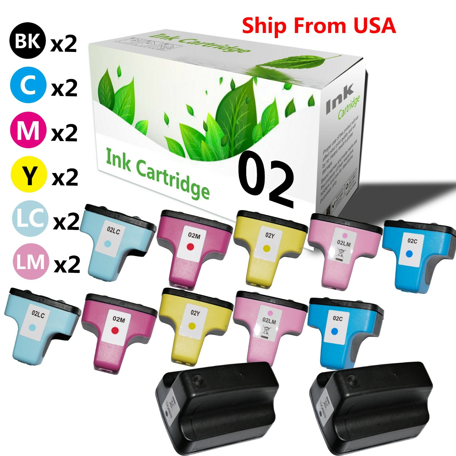 12PK Compatible Ink Cartridge For HP 02 Work With Photosmart 3110 C7180 Printer