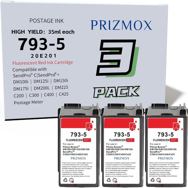 Pack 793-5 Red Fluorescent Ink Cartridge Replacement for Pitney Bowes 793-5 Red