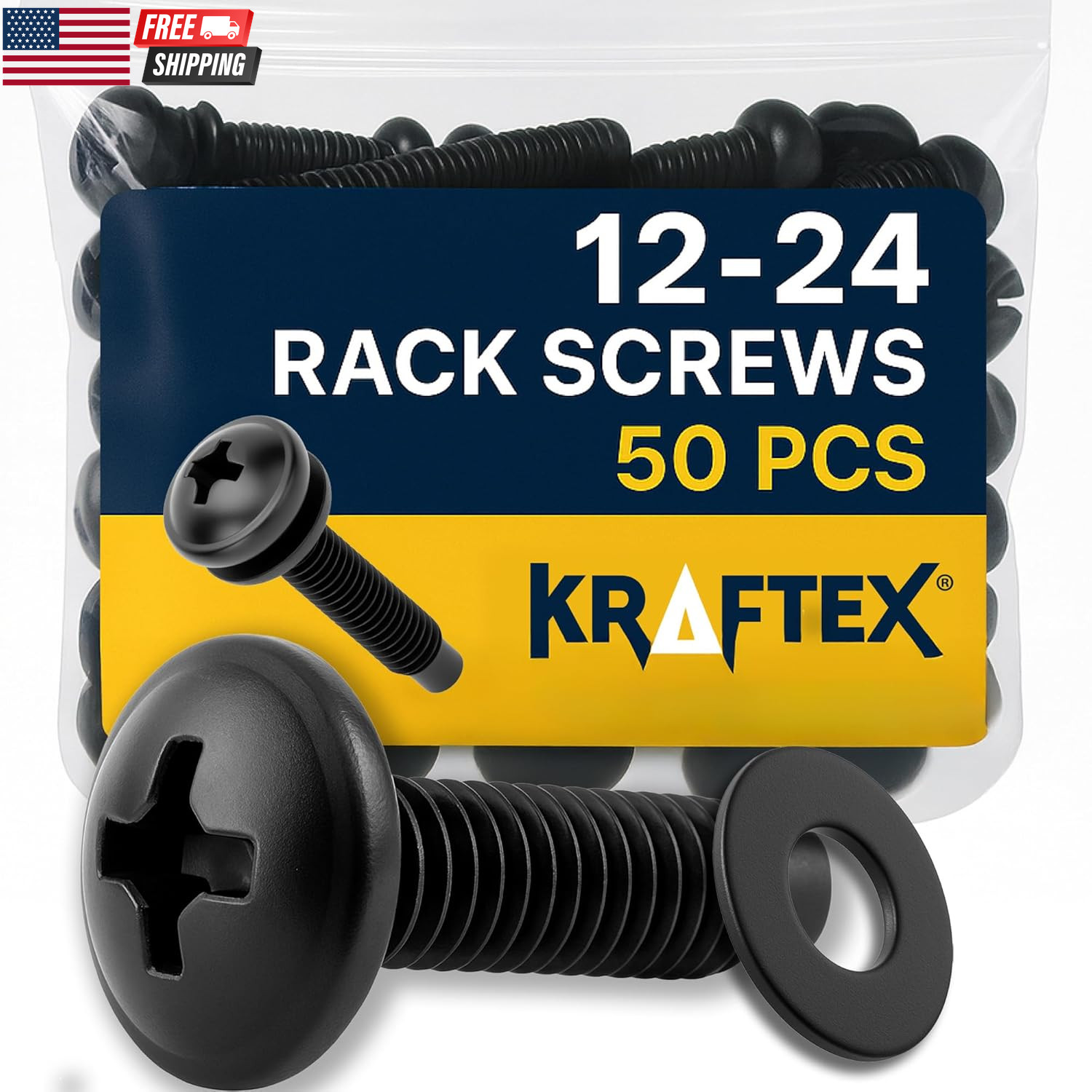 12-24 Rack Screws [50Pk] – Rack Mount Screws with Nylon Washers for Server, Netw