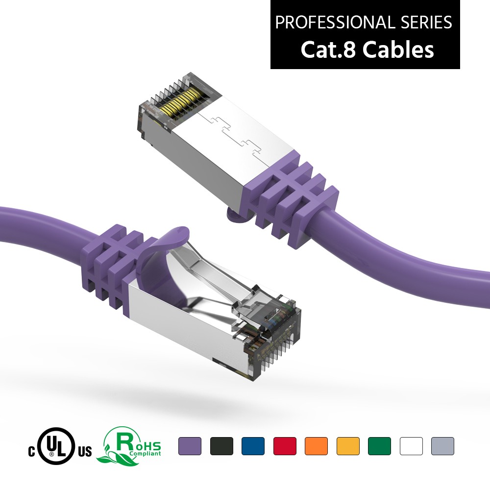 3Ft CAT8 S/FTP Ethernet Network Cable Purple 26AWG
