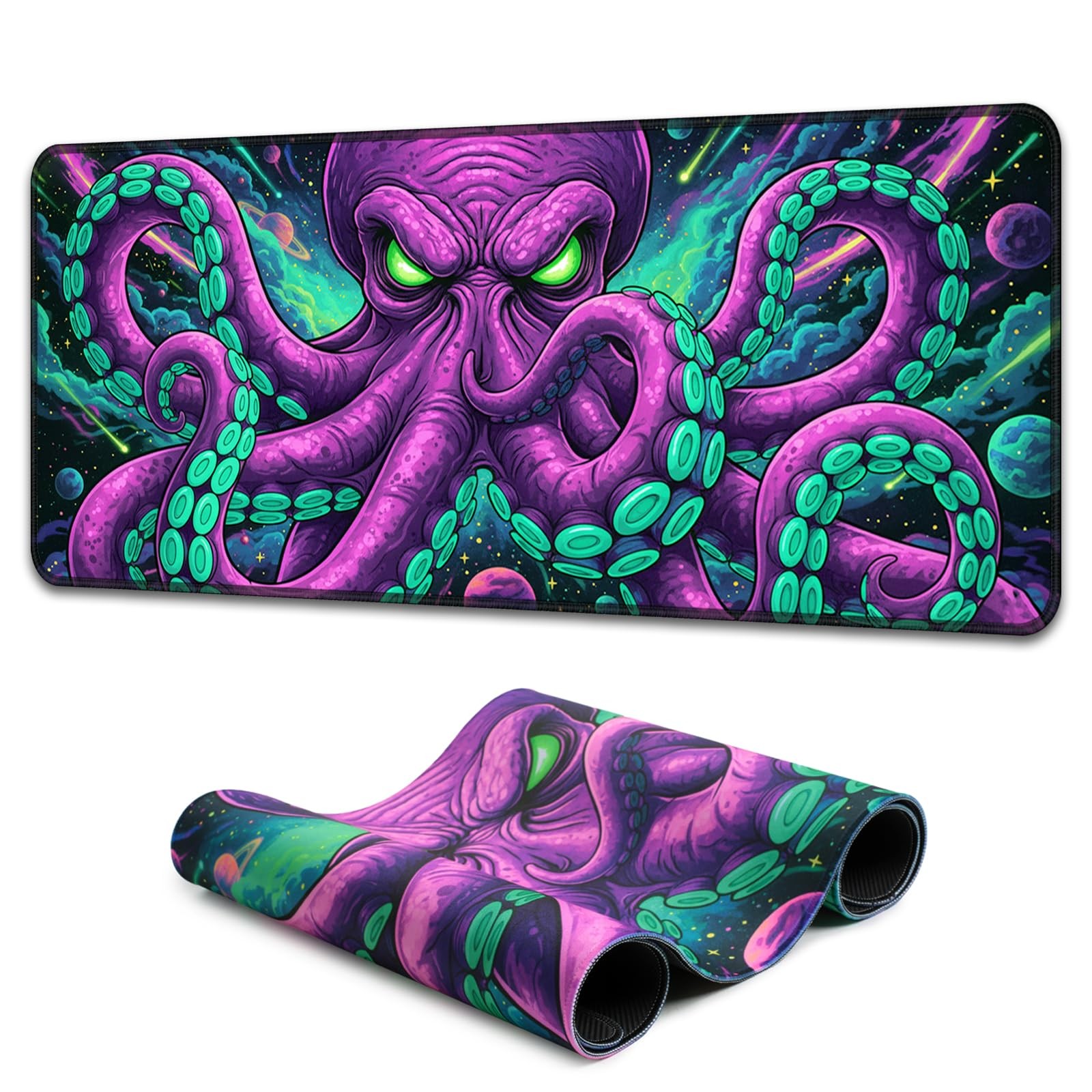 Blacklight Octopus Mouse Pad – UV Reactive Neon Tentacle Galaxy Desk Mat, Glo...