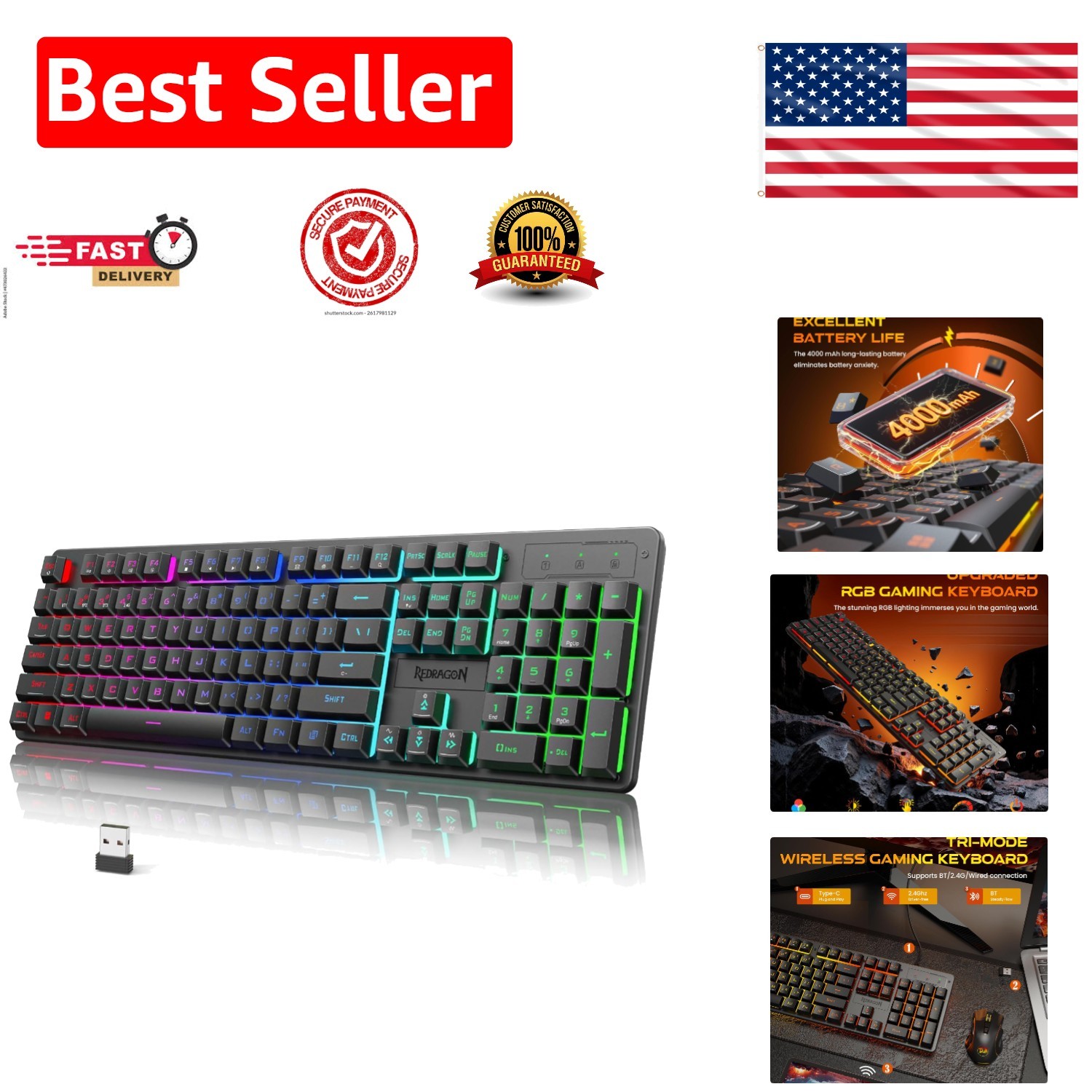 K521KS Wireless RGB Gaming Keyboard - Tri-Mode Connectivity & 4000mAh Battery
