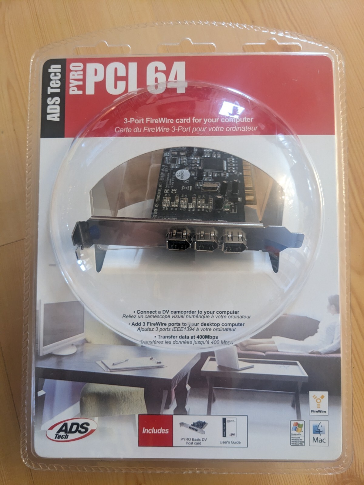 ADS Tech PYRO PCI 64 3-port Firewire API-311-EGFS DV Video for Windows & Mac