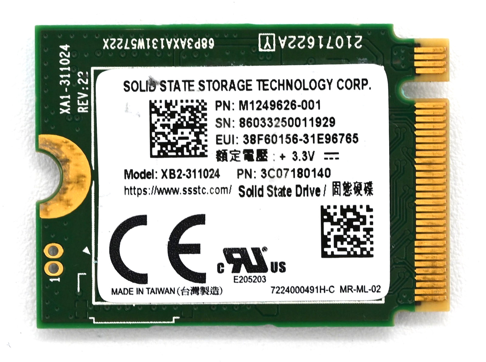 FOR PARTS 1TB SSSTC XB2 M.2 NVMe PCIe 2230 SSD - Detected - BAD - Cannot Format