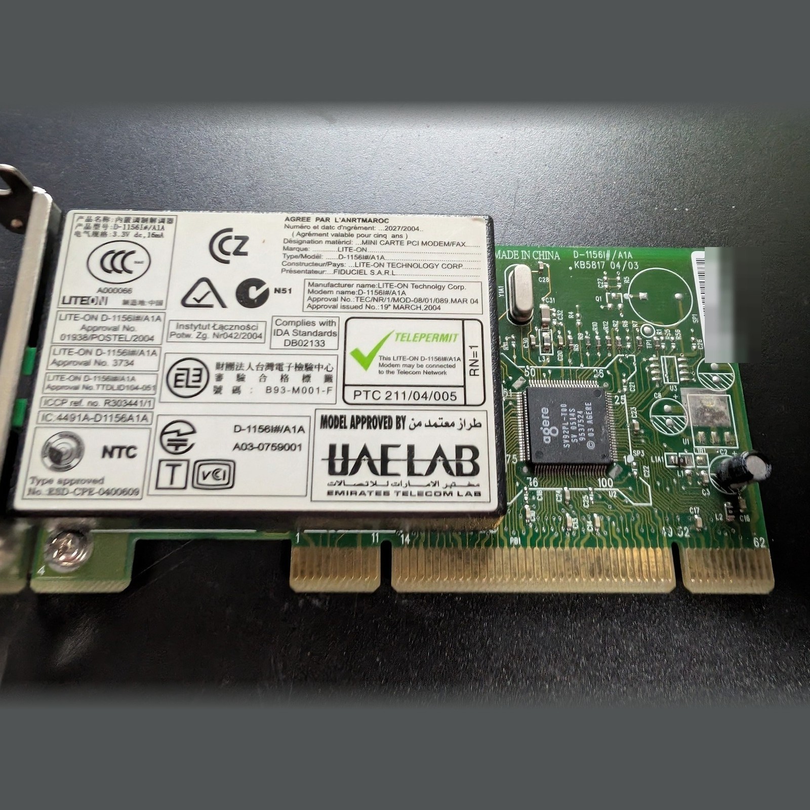 HP 56K V.92 PCI Data Fax Modem Card 361286-021 360358-003 Lite-On D-1156M