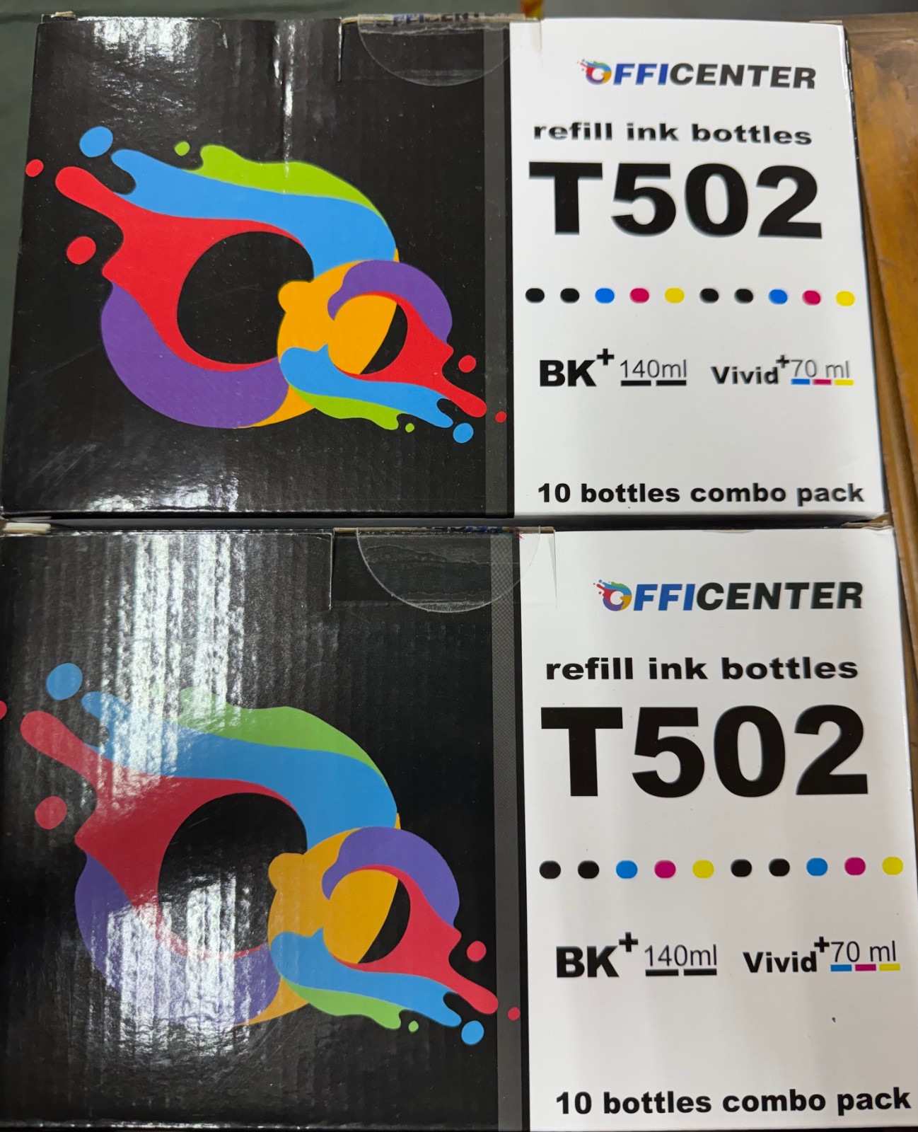 (2pk)Officenter 10 Bottle Combo Pack Refill Ink Bottles T502 BK 140mL Vivid 70mL