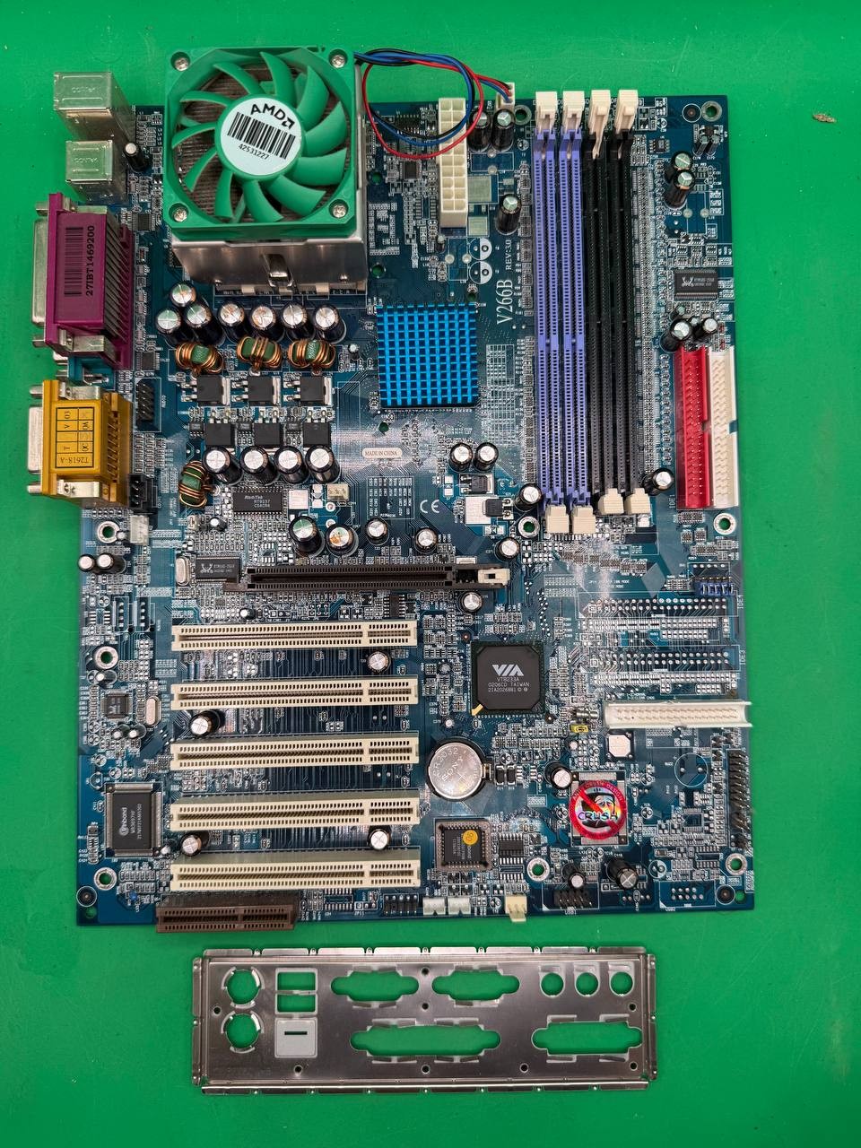 V266B Rev 3.0 Socket A ATX Motherboard w/ AMD Cooler I/O Shield TC