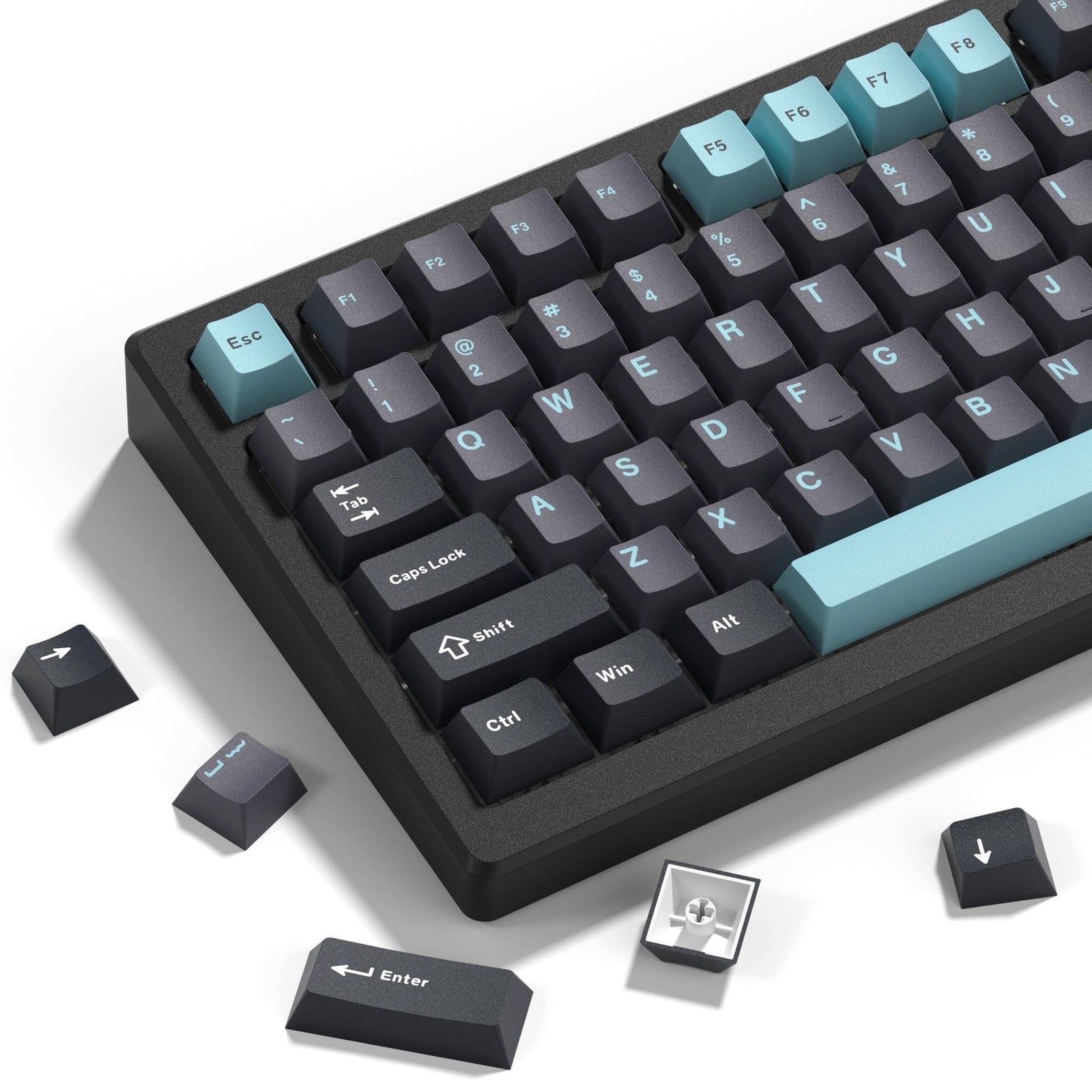 138 Keys PBT Keycaps Grey Dark Blue Japanese Style ISA Profile Custom Set