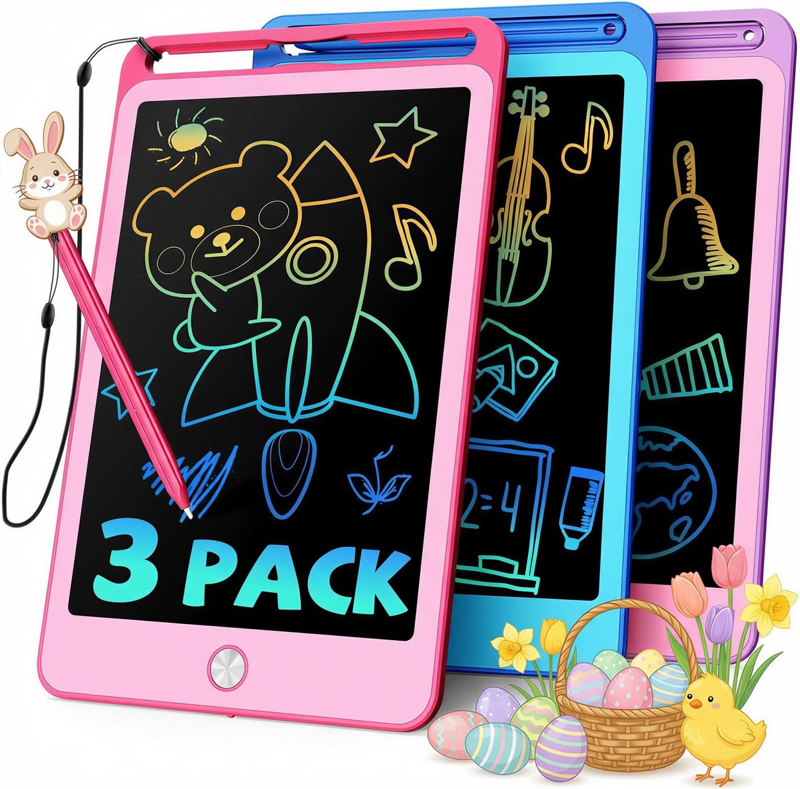 TEKFUN 3 Pack LCD Writing Tablet for Kids, 8.5 Inch Blue+Pink+Purple Doodle B...