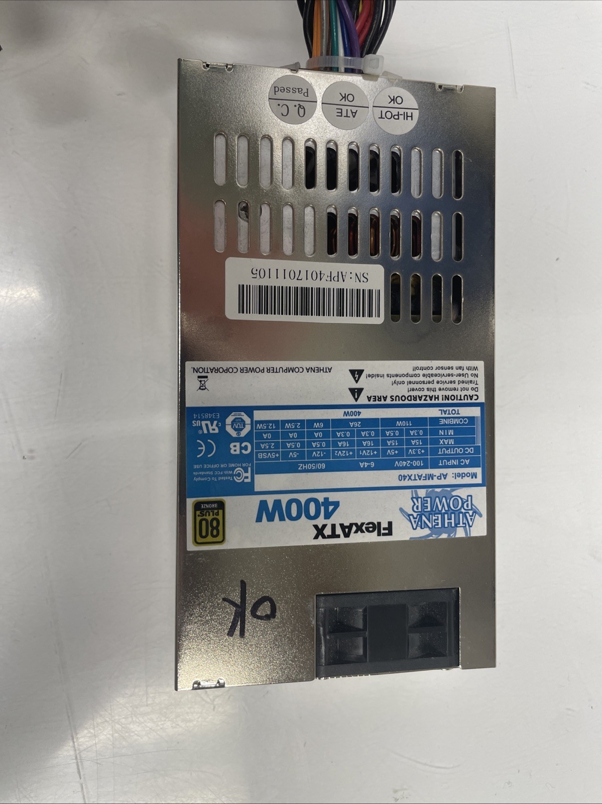 ATHENA POWER MODEL AP-MFATX40 FLEX ATX 400w WATT POWER SUPPLY +