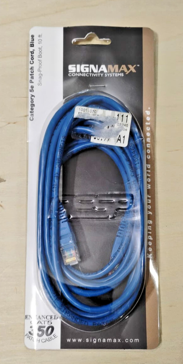 SignaMax Connectivity Systems 10' Foot Cord Cat5e Blue Snag-Proof Boot 