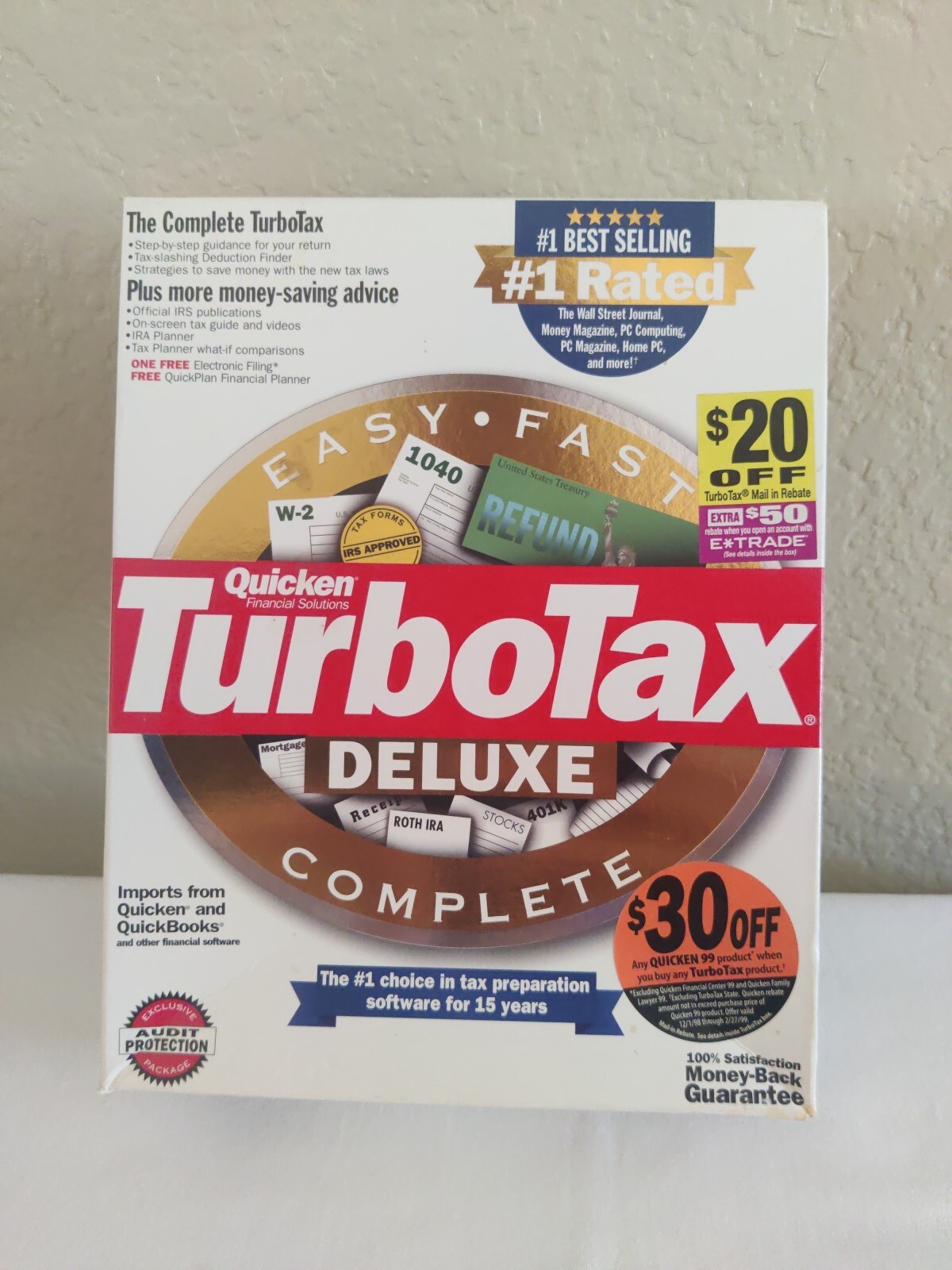 Quicken Turbo Tax Deluxe 1998 Windows 3.1/95/98/NT 4.0 Retail Box Vintage
