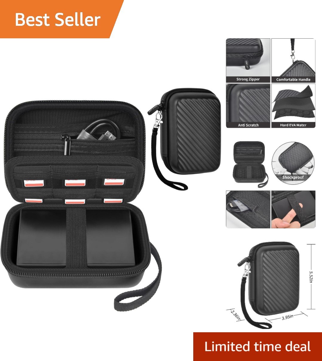 Generous Storage External Hard Drive Case for Travel - Protects HDD & USB Drives