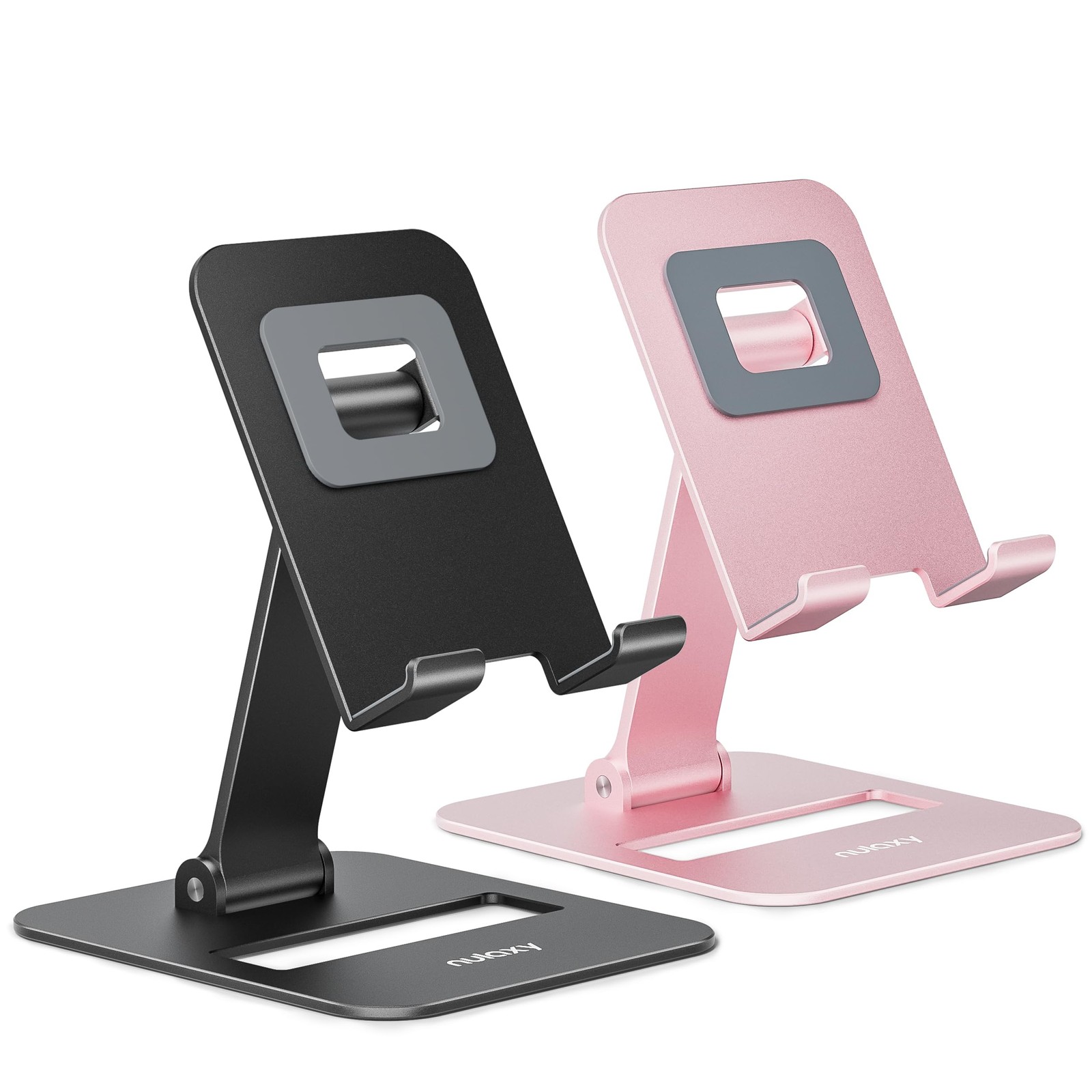 Nulaxy 2 Pcs Aluminum Dual Folding Cell Phone Stand for A-Black & Rose Gold
