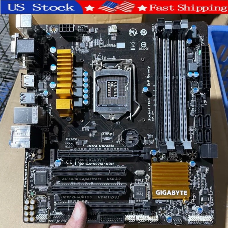 Used Gigabyte GA-H97M-D3H LGA1150 M-ATX Motherboard Intel H97 DDR3 USB3.0