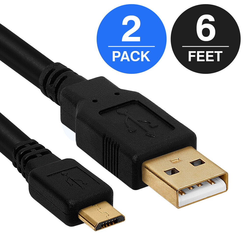 2x Micro USB Cable 6FT USB Micro B to A Data Transfer USB Charging Cord 6 Feet