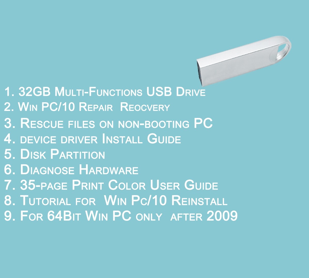 Windows PC/10 Repair Tools, Backup Recovery,32GB Bootable Utilities USB
