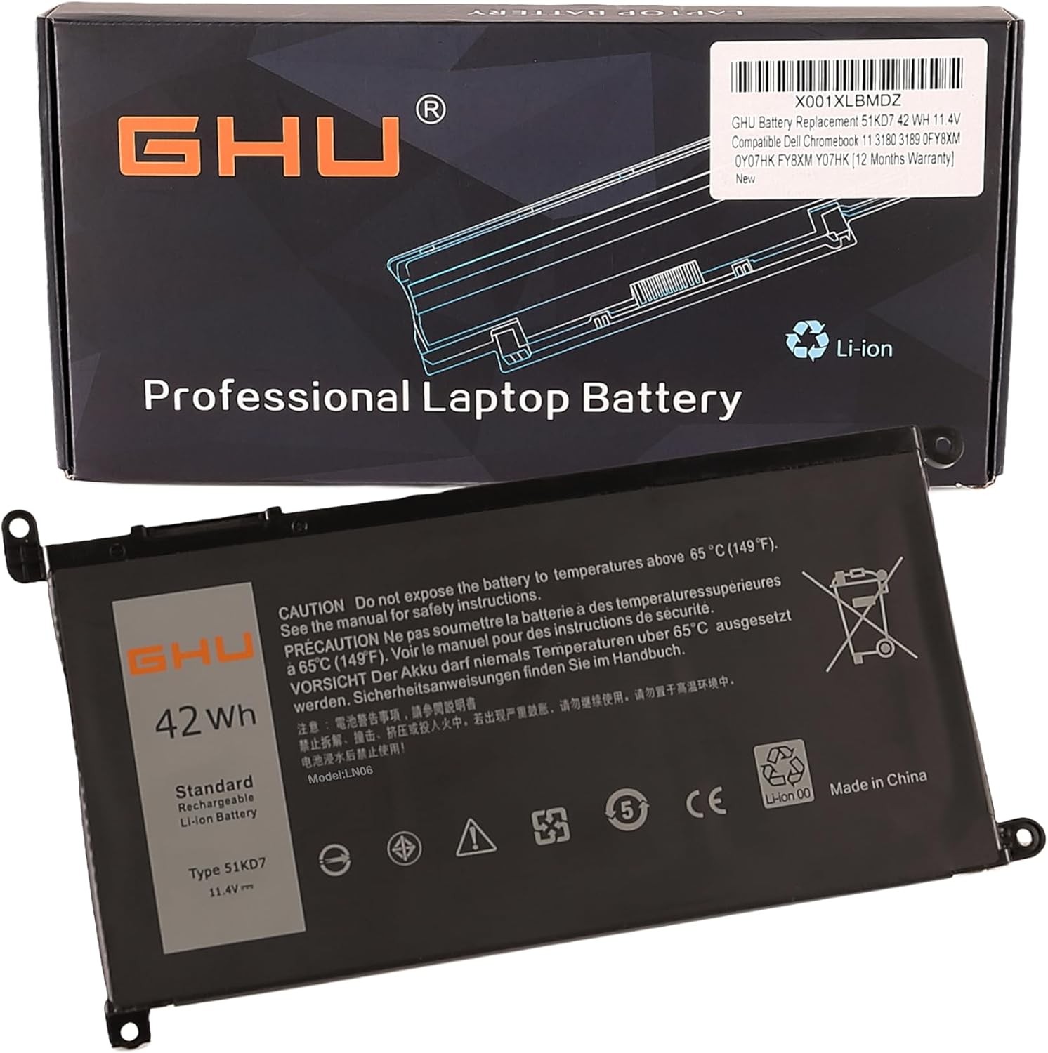 New Battery Replacement for 51KD7 42 WH 11.4V Compatible with Dell Chromebook
