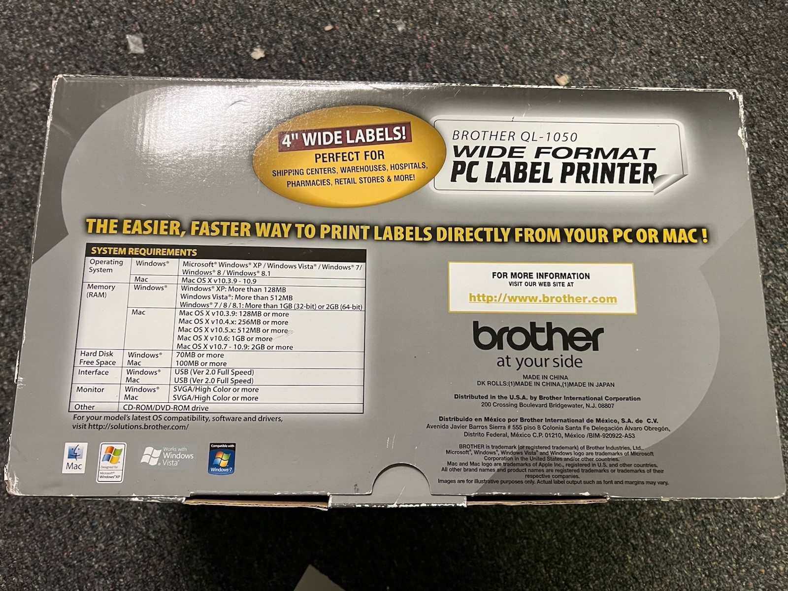 Brother QL-1050 Wide Format PC Label Printer New