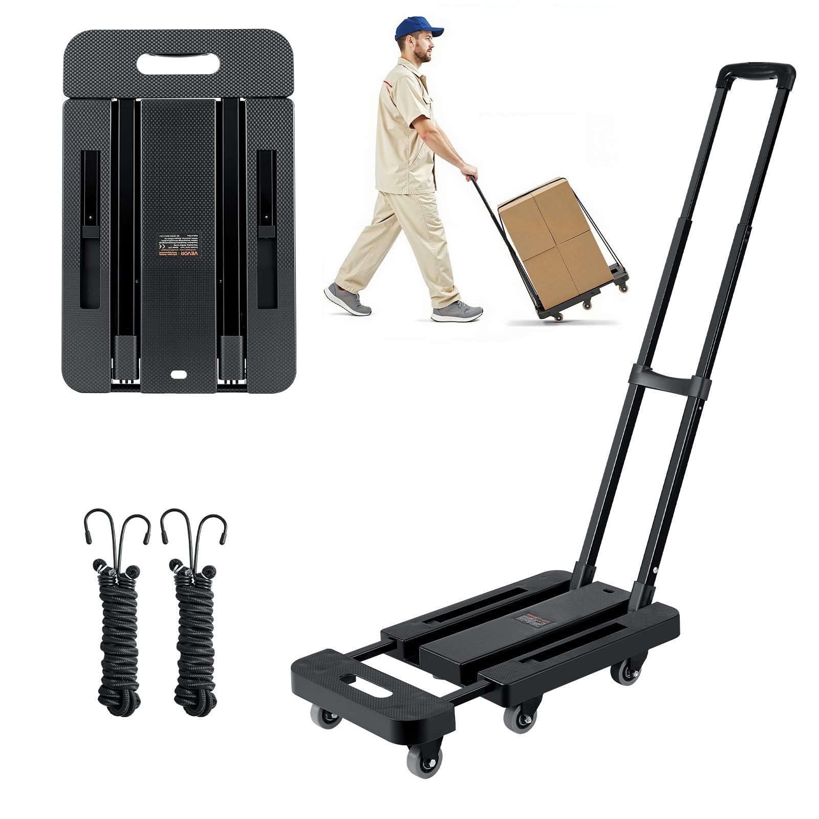 VEVOR Folding Hand Truck 500 lbs Load Capacity Collapsible Luggage Cart Open Box