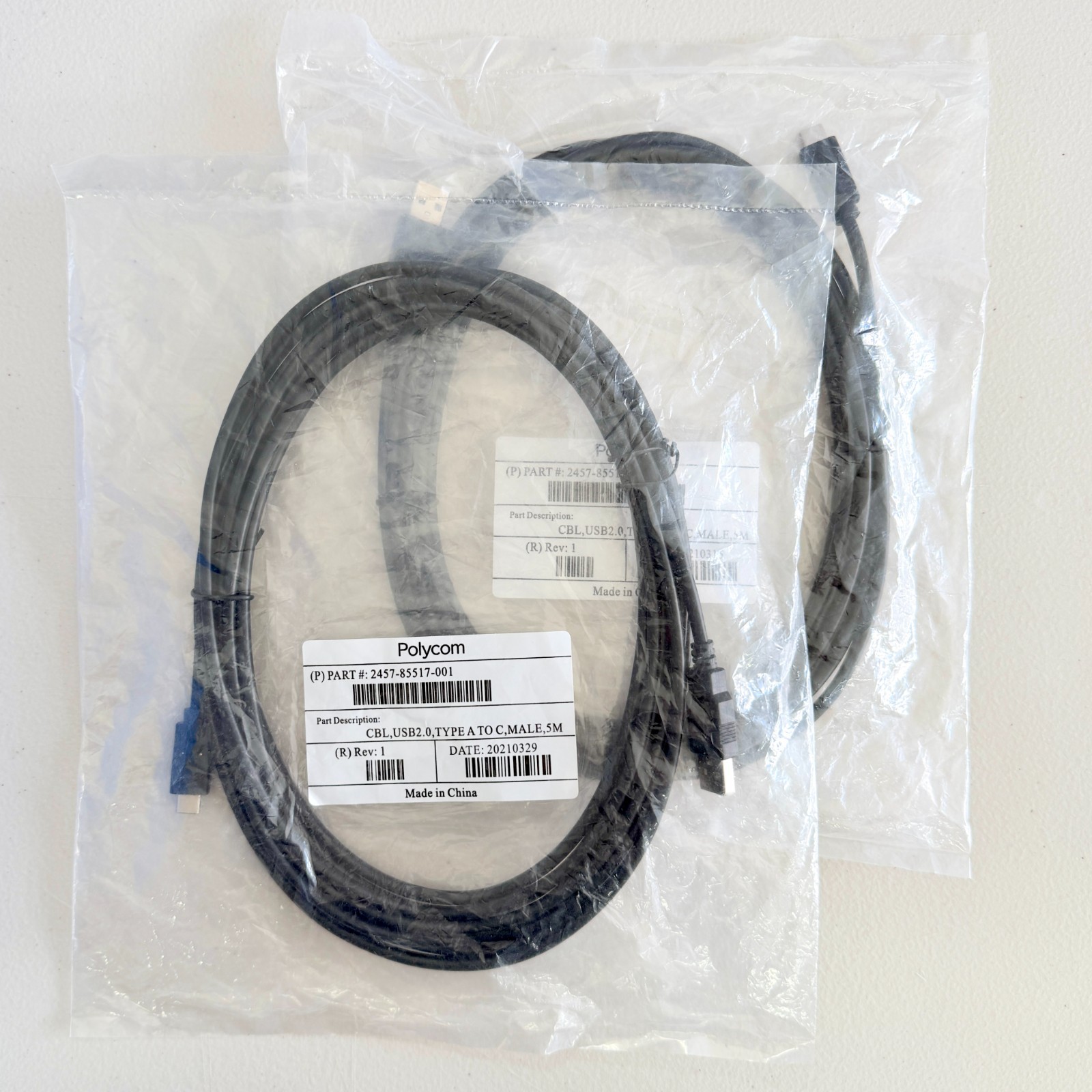 2-Pack Polycom Studio X30 X50 G7500 USB 2.0 A to C Cable 5m 2457-85517-001 NEW