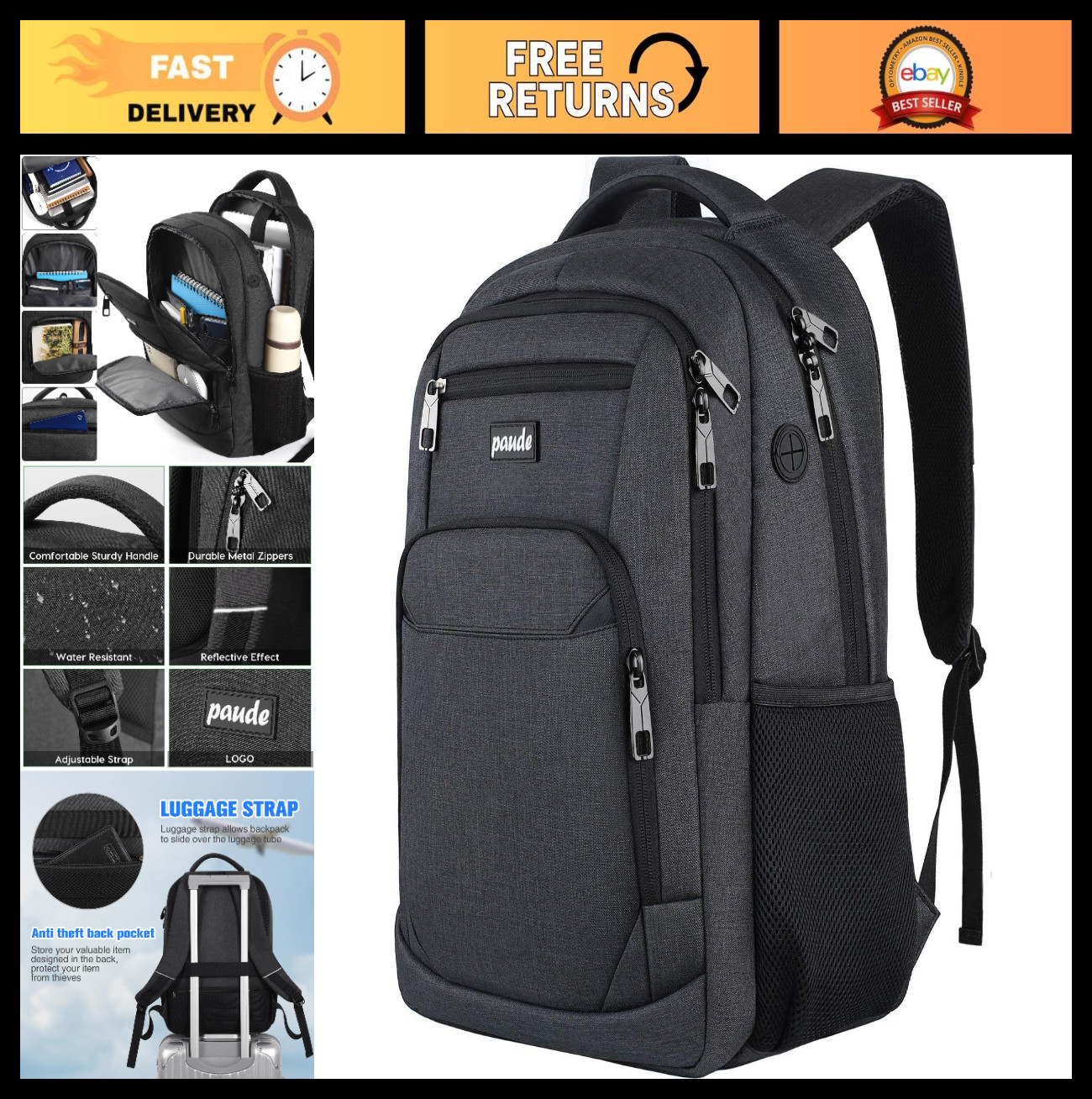 Versatile 15.6" Laptop Backpack with USB Charging Port - Ideal for School, Trave