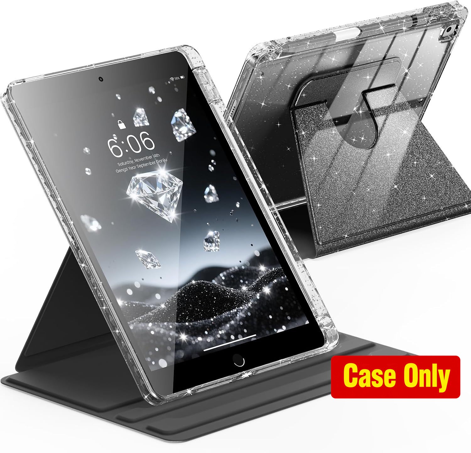 Case for iPad 9th Generation 10.2 Inch, Cute Glitter Cover with 360 Rotation, Pe