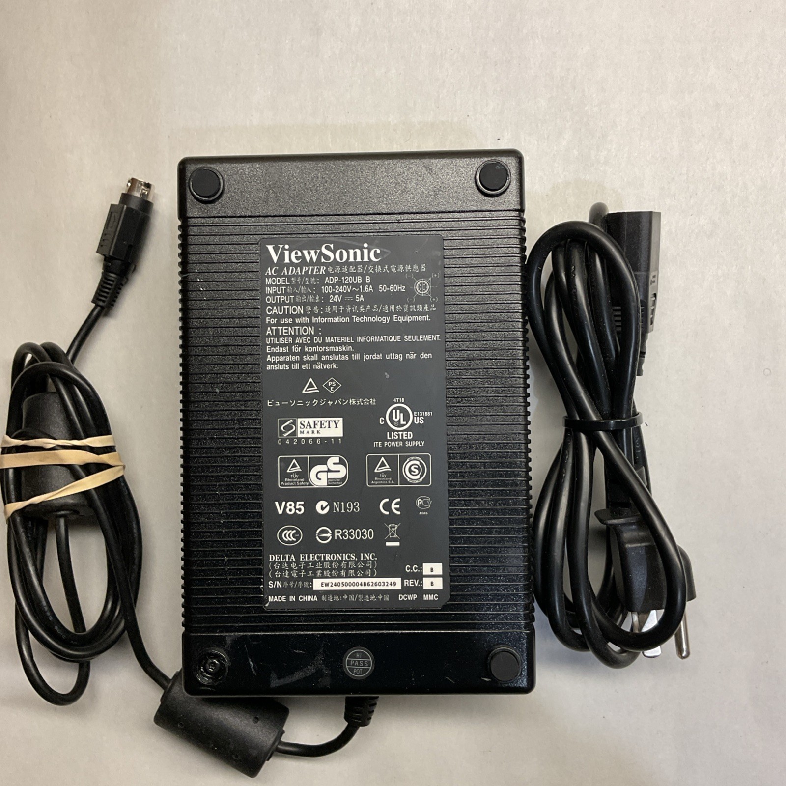 Genuine ViewSonic AC Adapter #ADP-120UB B - 24 V 5A; 4 Pin Connector W/AC CORD