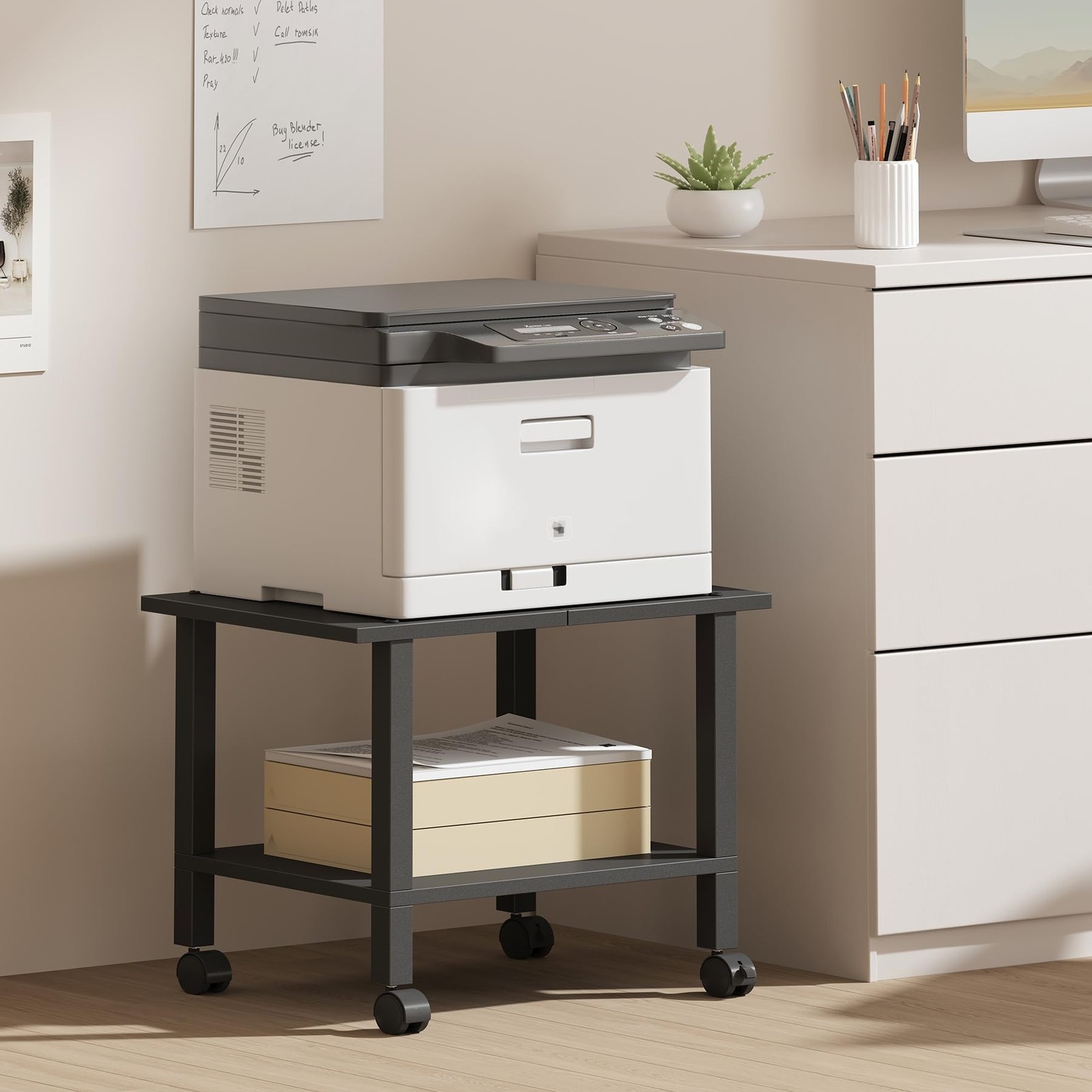 Printer Stand, 2 Tier Under Desk Rolling Printer Table