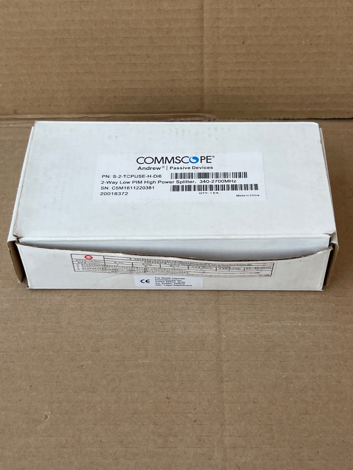 COMMSCOPE S-2-TCPUSE-H-Di6 2-Way Liw PIM High Piwer Splitter 340-2700MHz