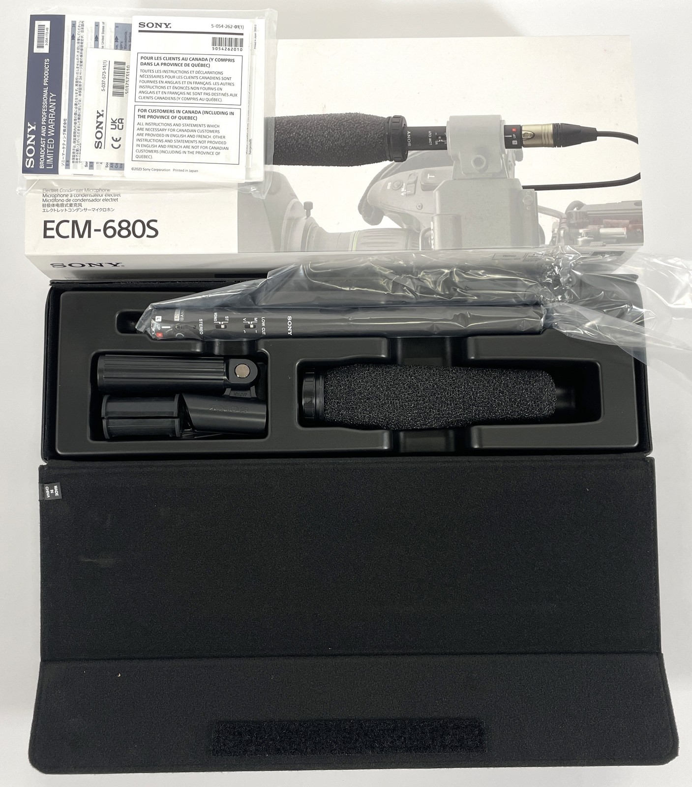 New Open Box Sony ECM-680S Electret Stereo Condenser Microphone w Mount & Screen