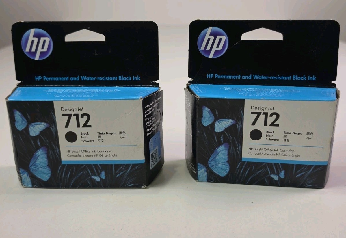2 Pack HP 712 Black Ink Cartridge 3ED71A DesignJet 80ml EXP 02/25 Genuine HP Ink