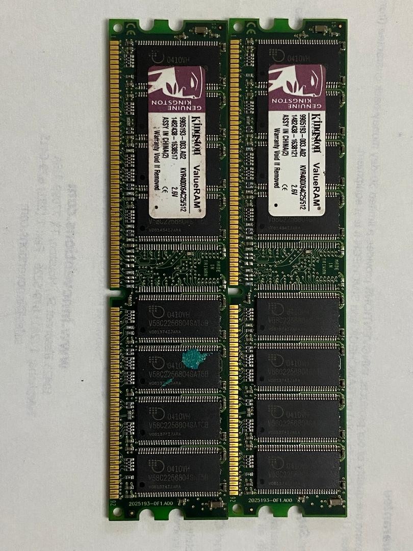 Kingston 512MB x 2 PC-3200U 400MHZ 16-chips 184-pins for Desktop