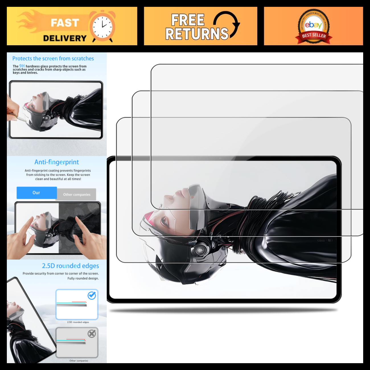 3 Pack HD Tempered Glass Screen Protector for 9.06" Gaming Tablet, 9H Hardness,