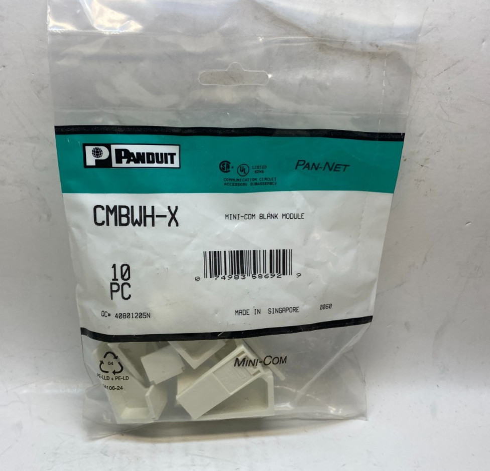 (Qty 10) PANDUIT CMBWH-X Mini-Com Blank Module Insert - White - Prepaid Shipping