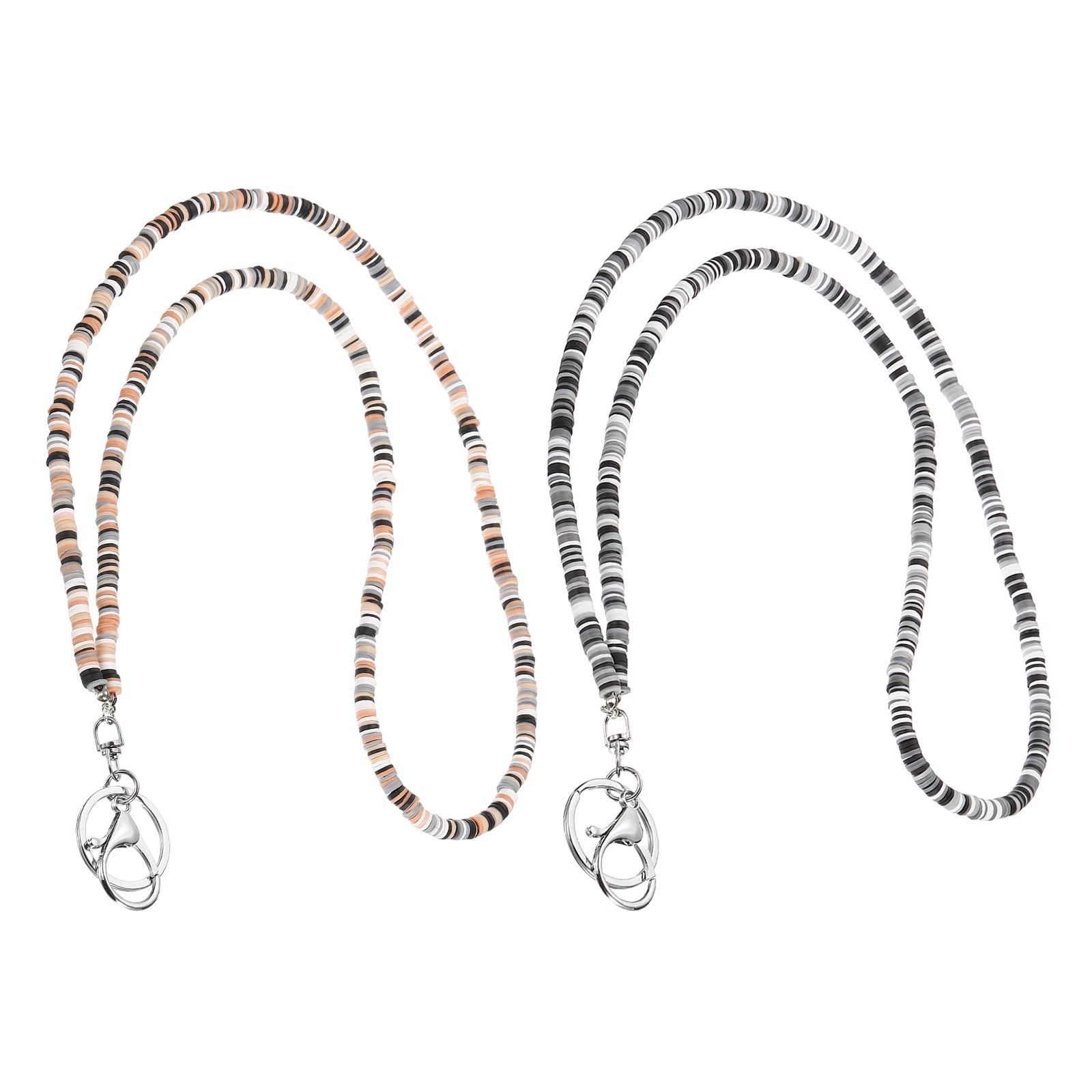 2Pcs Boho Necklace with Beads, Hanging Chain for Lanyard, Black White Coffee
