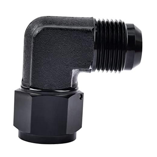 Female to Male Flare Swivel Fitting Adapter Aluminium Black 10AN 90 Degree