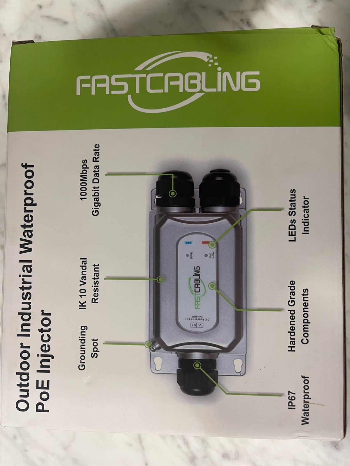 FASTCABLING Outdoor Industrial  PoE Injector 60W , 24V-56V Inp.. never used.