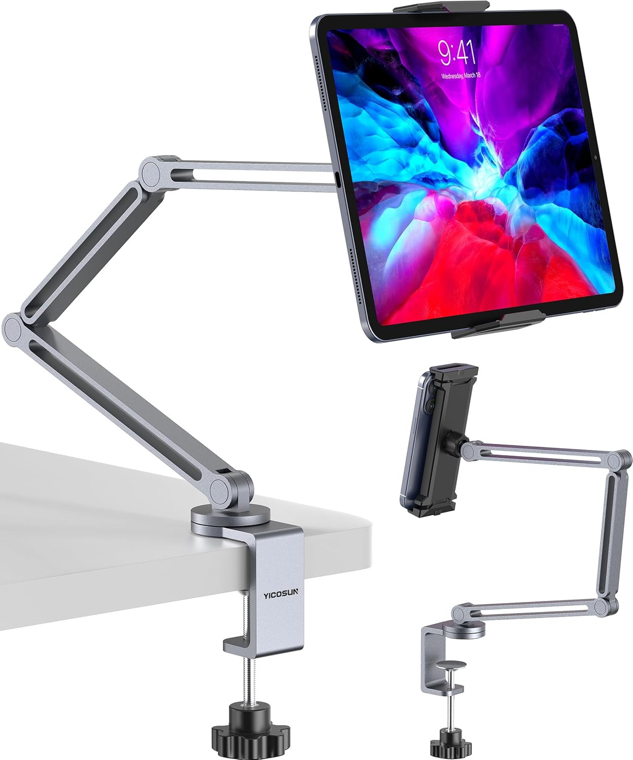 Tablet Arm Mount with Super Grip, Adjustable Foldable Holder Heavy Duty Alum...