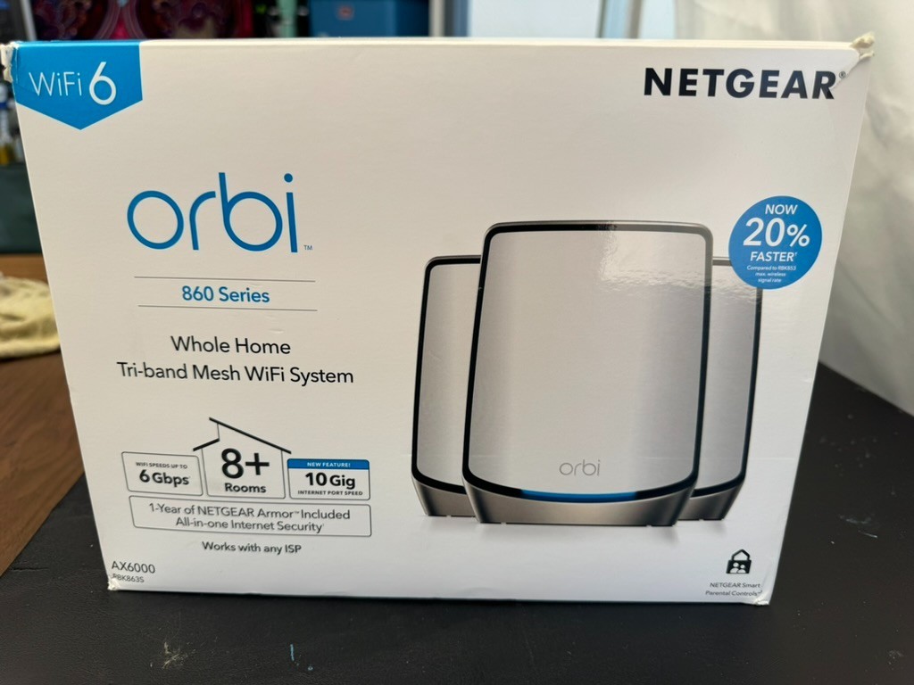 Netgear ORBI Tri-Band WiFi 6 Mesh AX6000 6Gbps 10 Gig Port 3-Pack  NEW Open Box
