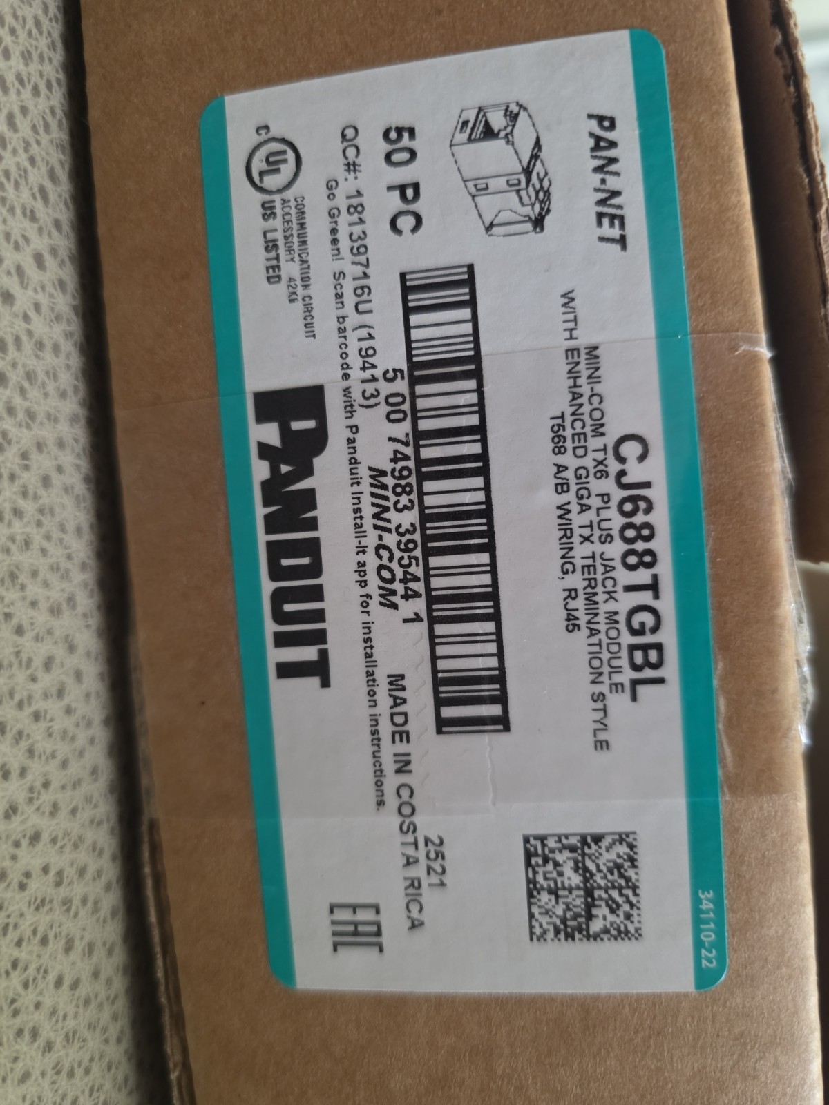Panduit CJ688TGBL UTP Jack Module - Black BOX OF 50
