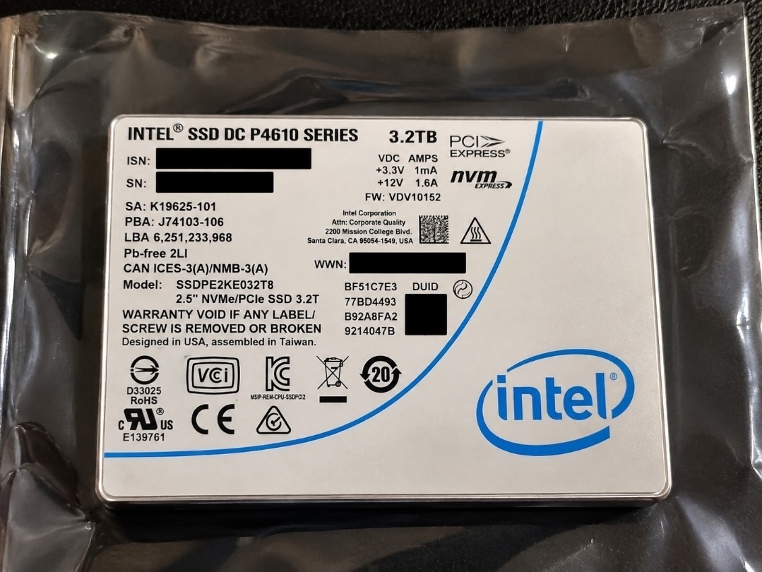Intel SSD DC P4610 3.2TB NVMe PCIe SSD SSDPE2KE032T8 100%+ Health