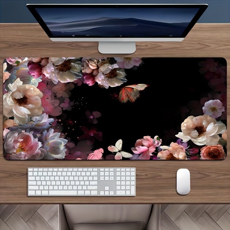 Large Floral and Butterfly Design Gaming Mouse Pad - Non-slip, Durable, Washab