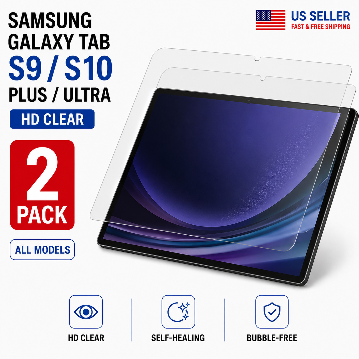 Samsung Galaxy Tab S9 S10 Plus Ultra Screen Protector Hydrogel HD Clear 2 Pack