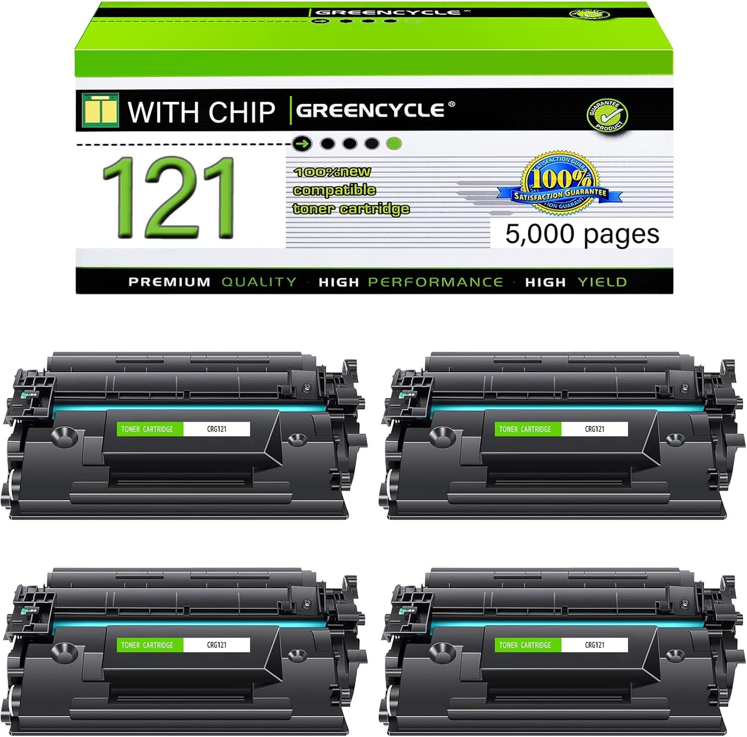 4PK Greencycle 121 Black For Canon ImageClass D1650 D1620 Compatible Toner