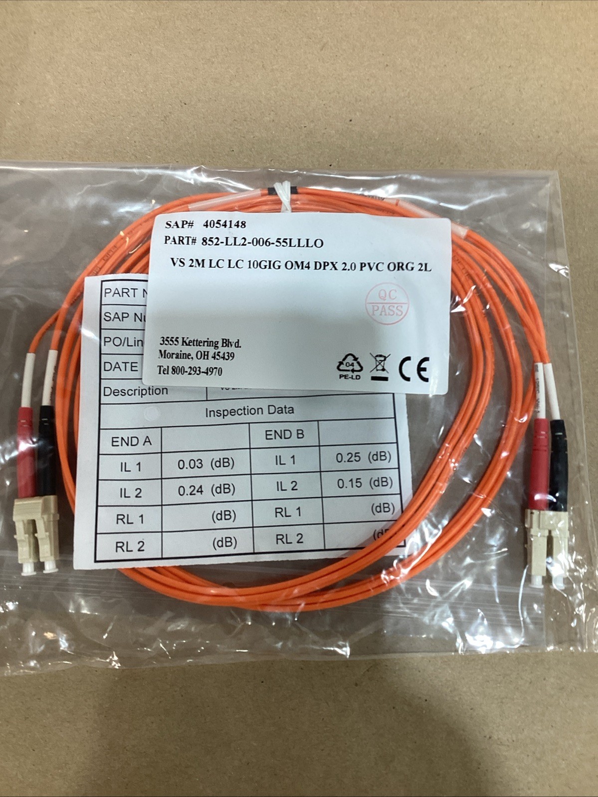 ENET MultiMode Duplex Fiber Patch Cable (6 Meters) 852-LL2-006-55LLLO LOT OF 10