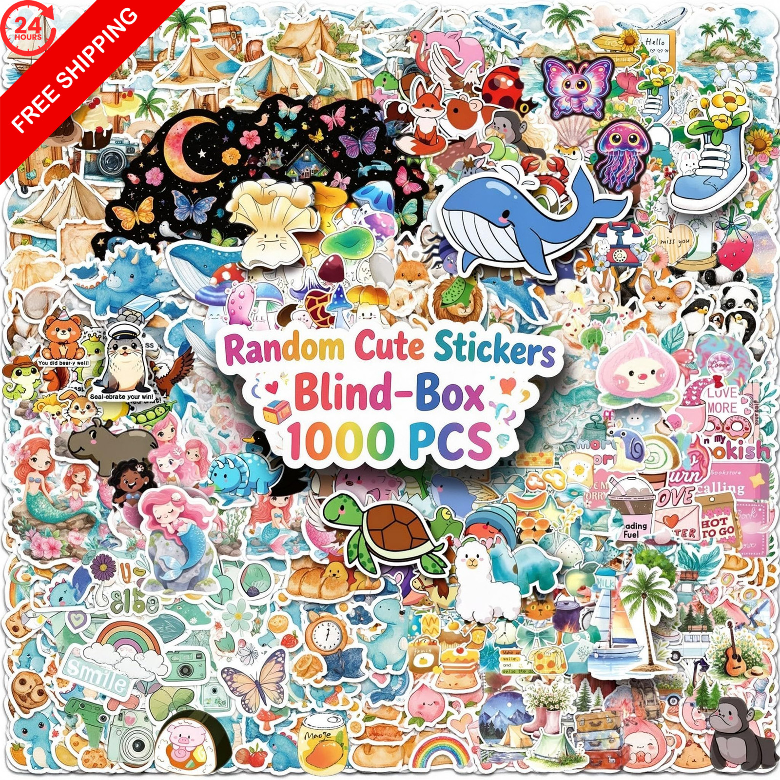 1000 pcs/Set Random Theme No Repeated Cute Cartoon Stickers for Kids Colorful
