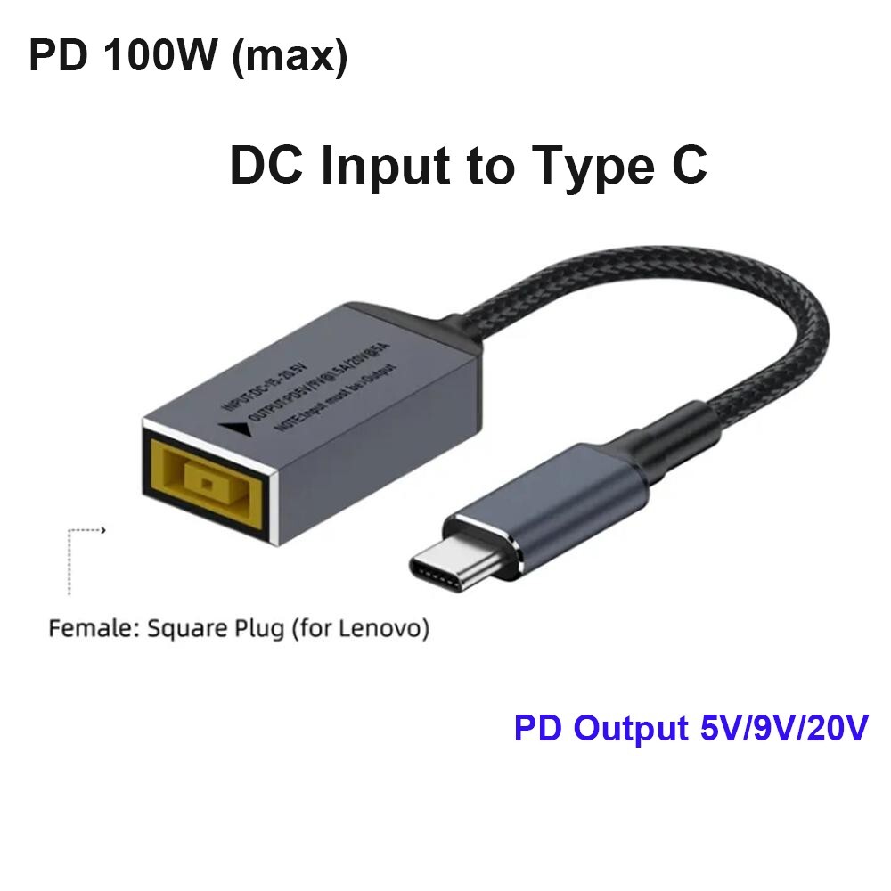 100W DC Slim Tip Female to USB C PD Charger Cable Power Cable for USB C Devices
