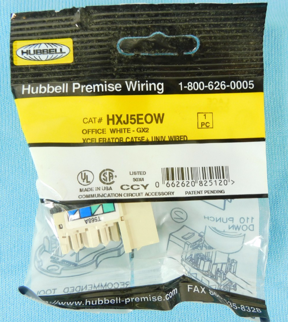 Hubbell HXJ5EOW Cat5e XCELERATOR Series Keystone Jack - Office White