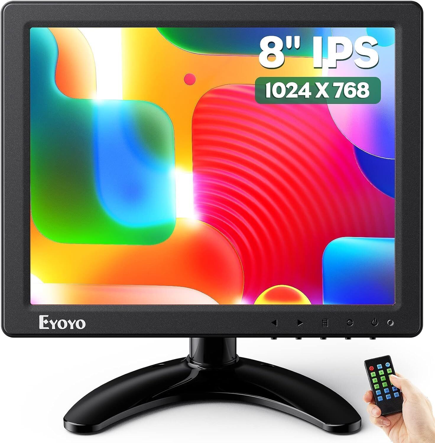 Eyoyo 8\'\' IPS 1024x768 Small Desktop Monitor HDMI VGA AV Remote Control Screen